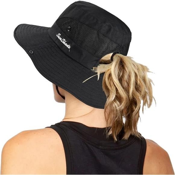 Women's Outdoor UV Protection Sun Hats Mesh Beach Fishing Hat Ponytail Hole - Picture 1 of 7
